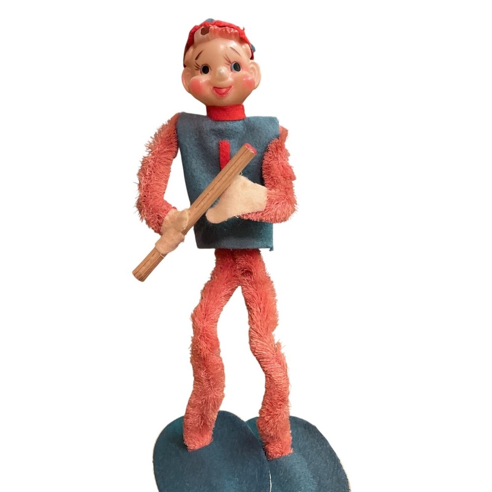 Vtg Chenille Pipe Cleaner Christmas Bendable‎ Pixie Elf Green Red MCM 7"